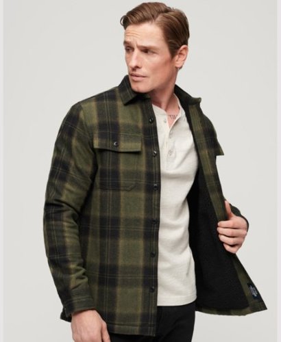 Superdry geruit regular fit overshirt Miller met wol roderick check olive