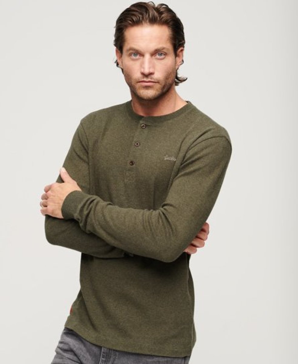Superdry regular fit longsleeve Vintage logo met logo olive green marl
