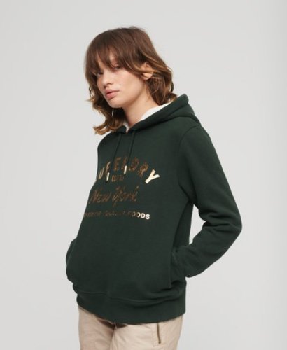 Superdry hoodie LUXE METALLIC LOGO HOODIE met printopdruk groen