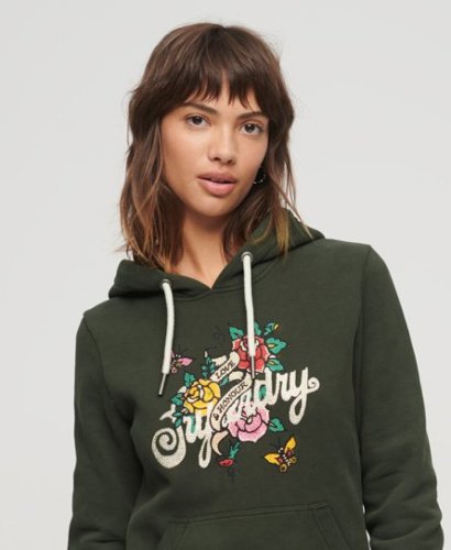 Superdry hoodie TATTOO SCRIPT GRAPHIC met printopdruk groen