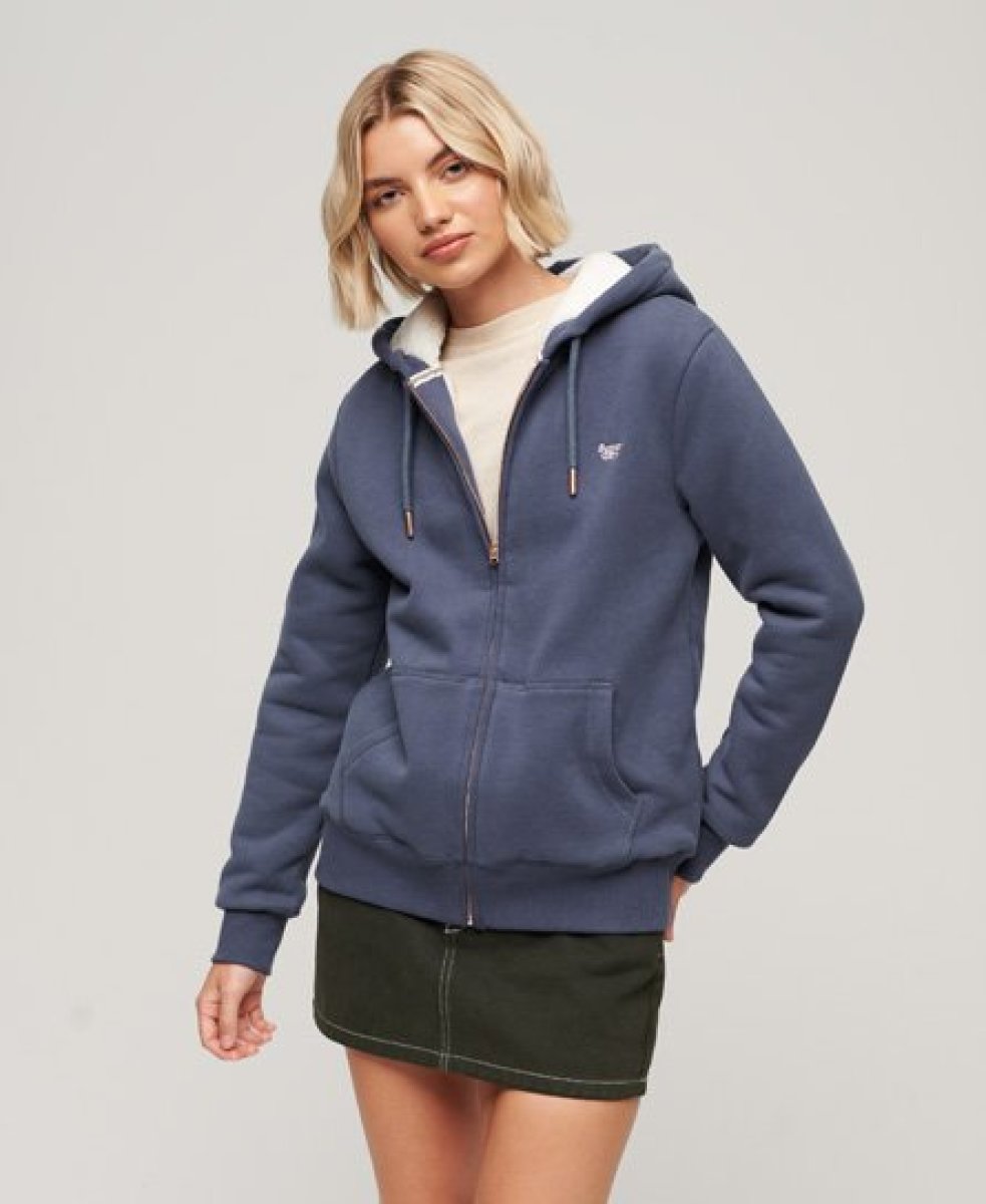 Superdry vest ESSENTIAL BORG LINED ZIPHOOD blauw