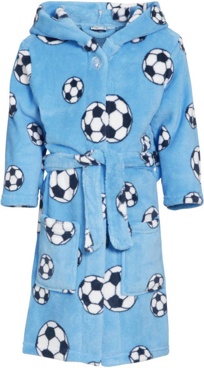 Playshoes fleece badjas Soccer met voetbal dessin lichtblauw
