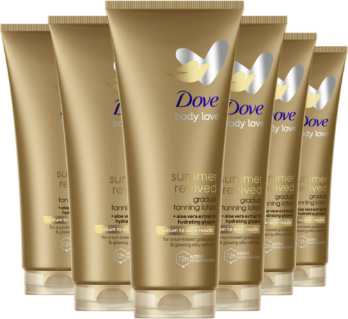 Dove Body Love Summer Revived Medium-Dark zelfbruinende bodylotion - 6 x 200 ml - voordeelverpakking