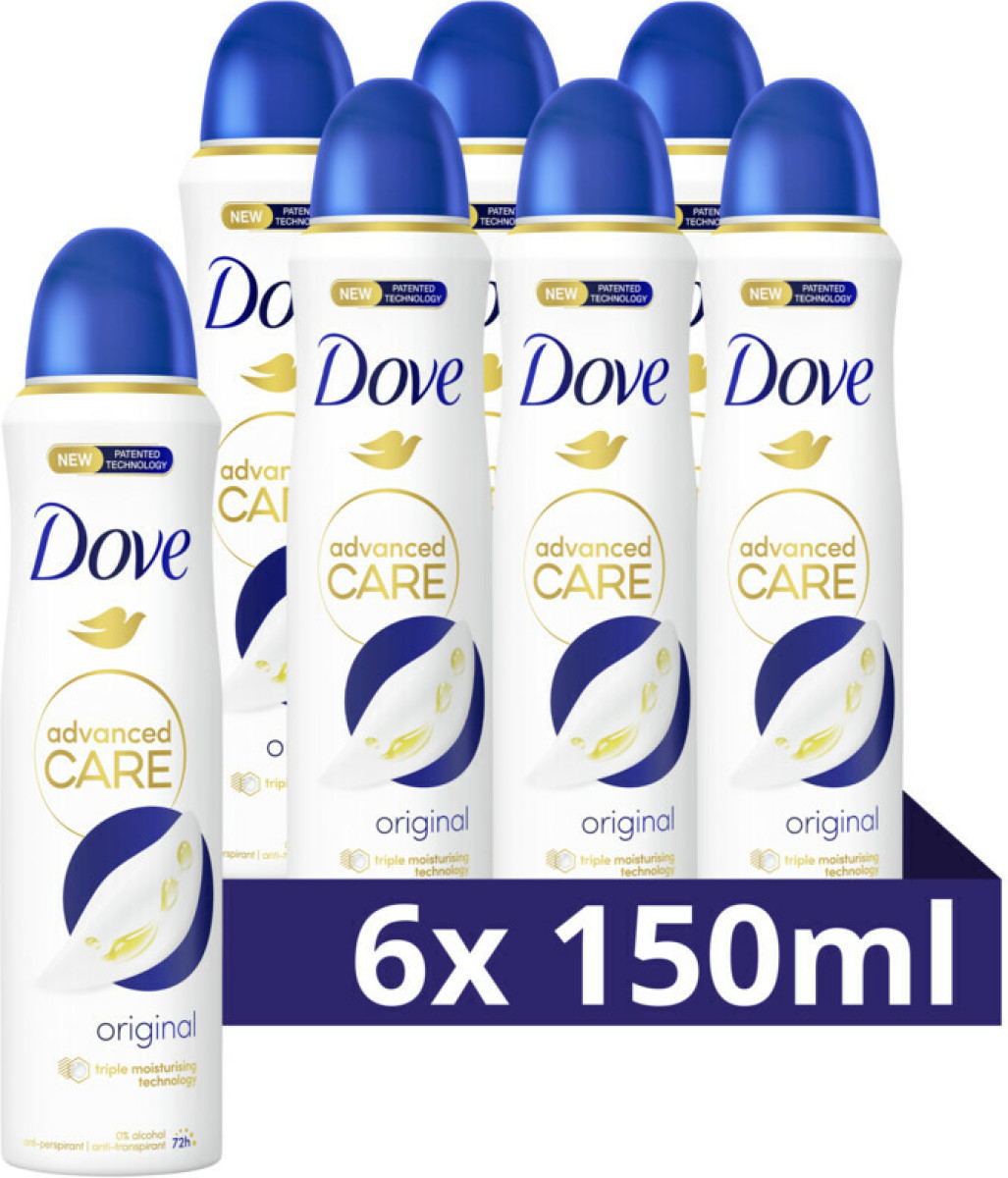 Dove Advanced Care Original anti-transpirant deodorant spray - 6 x 150 ml - voordeelverpakking