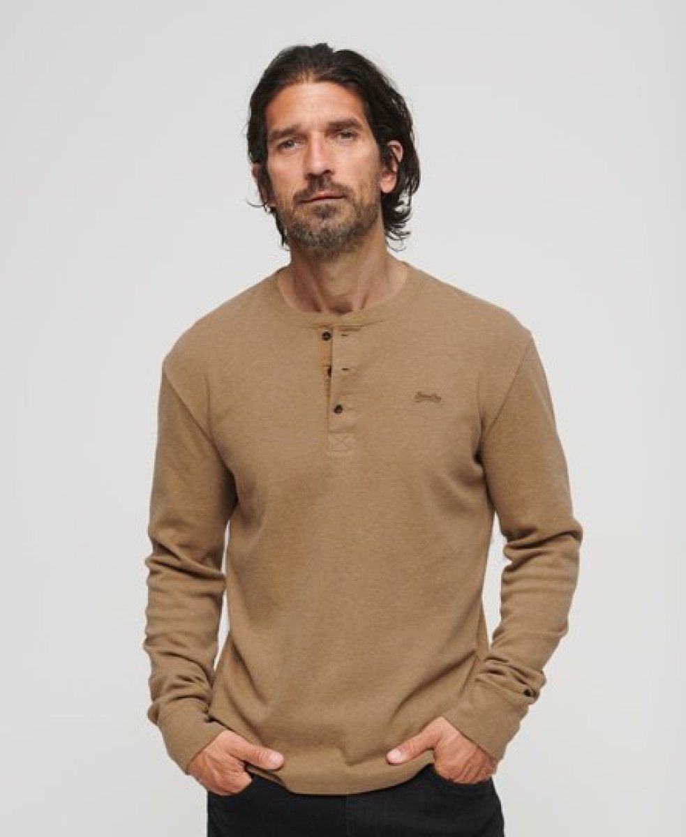 Superdry regular fit longsleeve Vintage logo met logo buck tan marl
