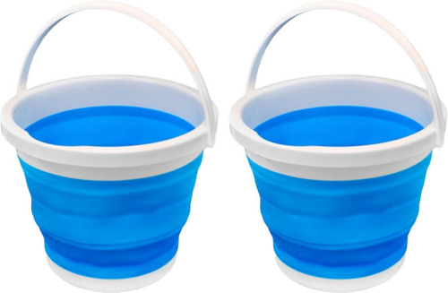 Concorde emmer opvouwbaar - 2x - 5L - blauw/wit - kunststof en rubber