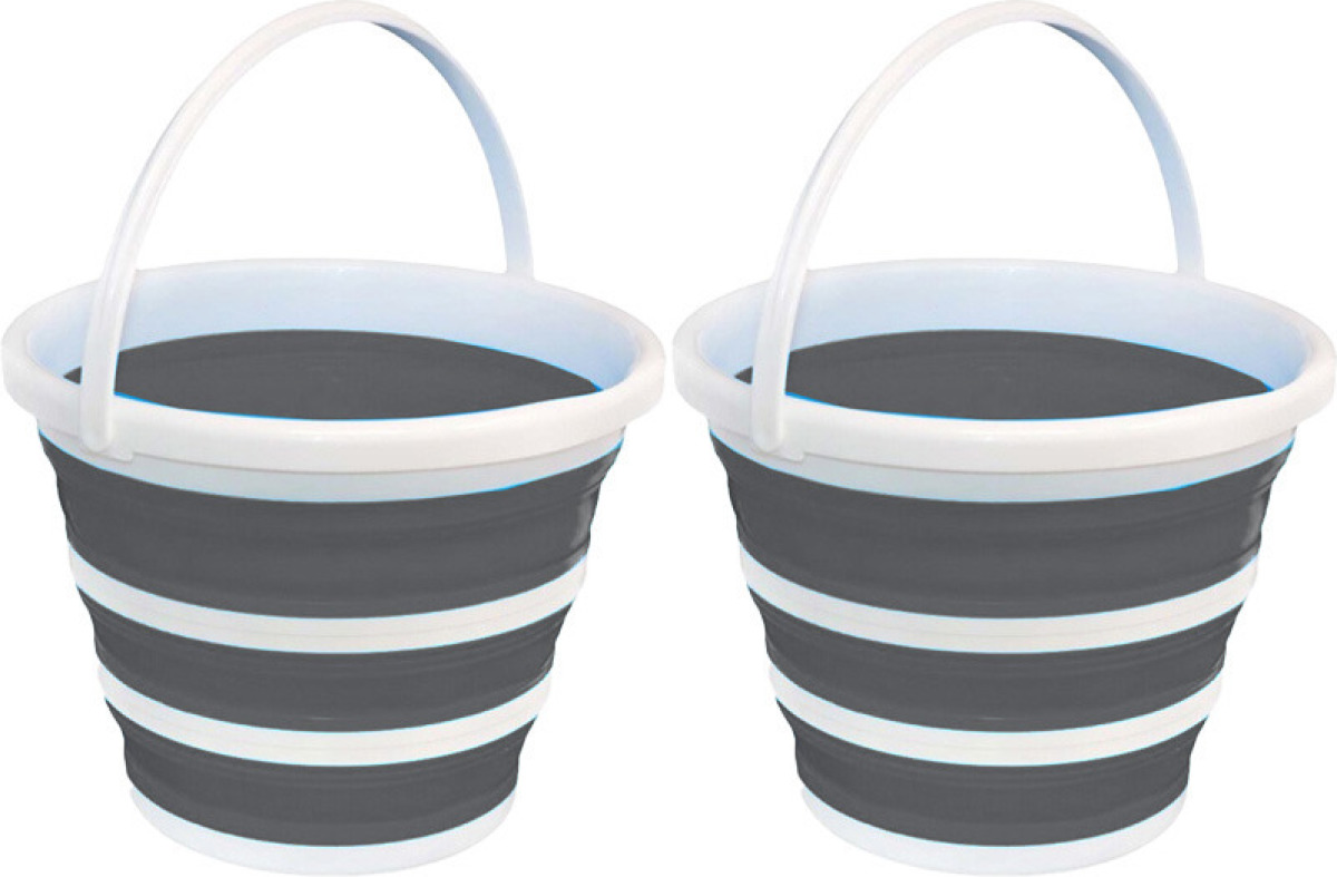 Concorde Emmer opvouwbaar - 2x - 15L - grijs/wit - kunststof en rubber