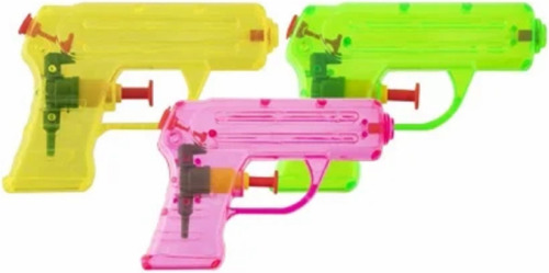 Grafix Waterpistooltje/waterpistool - 3x - klein model - 11 cm - geel/groen/roze