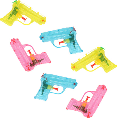 Grafix Waterpistooltje/waterpistool - 6x - klein model - 11 cm - geel/blauw/roze