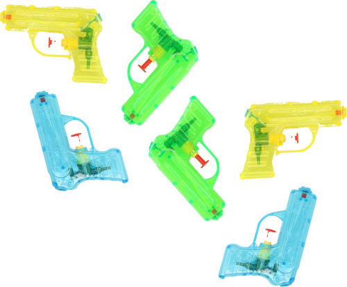 Grafix Waterpistooltje/waterpistool - 6x - klein model - 11 cm - geel/groen/blauw