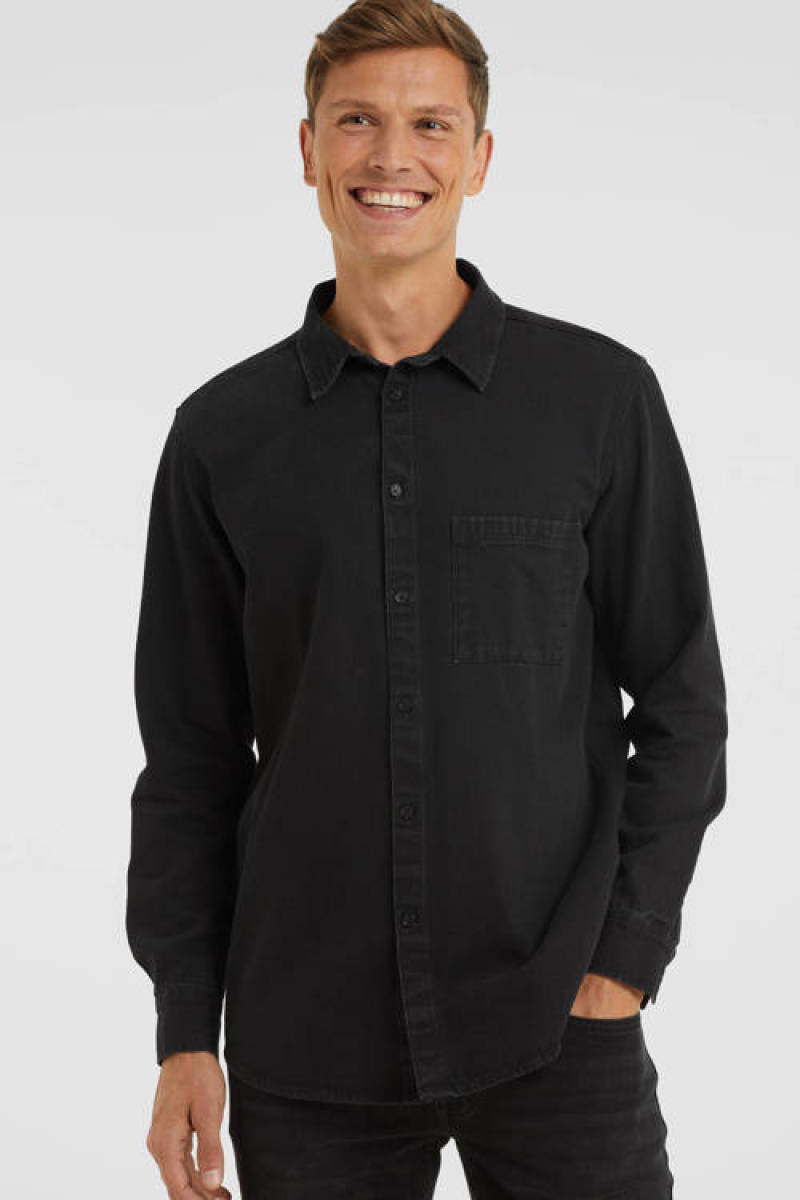 anytime denim regular fit overhemd zwart