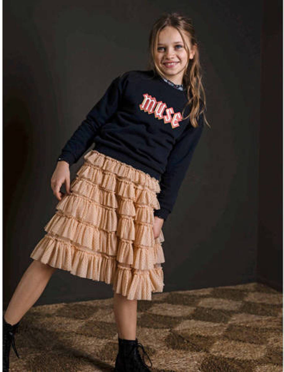 Like Flo sweater met tekst blauw