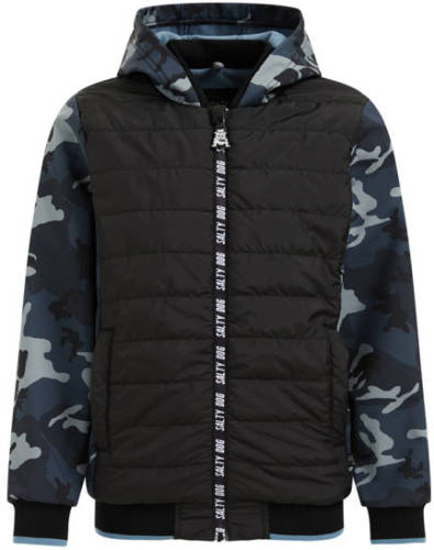 WE Fashion Salty Dog softshell jas met camouflageprint zwart/grijs/blauw