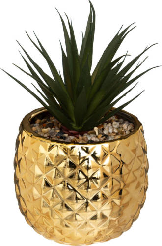 CASA DI ELTURO Kunstplant in Goudkleurig Ananas Pot - H21 cm