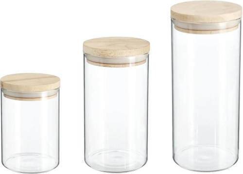 Secret de Gourmet Set van 3x keuken voorraadbussen/potten glas 0.6-1.0-1.3 Liter inhoud - Voorraadpot