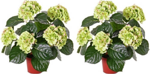 Top Art 2x Hortensia kunstbloemen groen/roze 36 cm - Kunstplanten