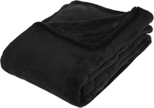 Atmosphera Fleece deken/fleeceplaid zwart 130 x 180 cm polyester - Plaids
