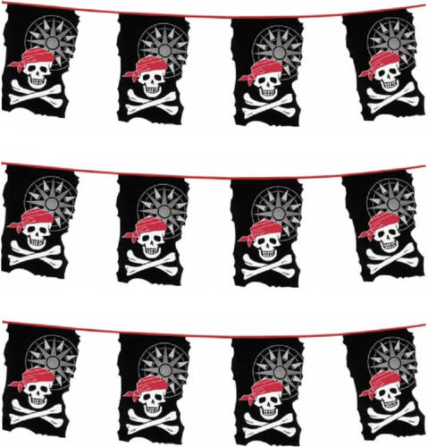 Boland 3x stuks plastic piraten vlaggenlijnen slingers 10 meter - Vlaggenlijnen