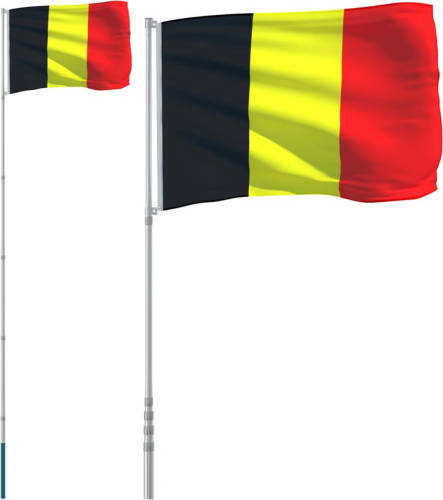 The Living Store Vlaggenset - Belgische vlag - 90 x 150 cm - Duurzaam polyester - Aluminium vlaggenmast - Verstelbare