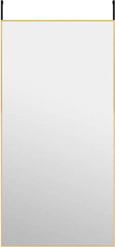 The Living Store Deurspiegel Goud - 50 x 100 cm - Aluminium frame en glas - In hoogte verstelbaar en ruimtebesparend