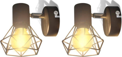 The Living Store Industriële Wandlampen - 2 unieke metalen lampenkappen - zwart - LED - energiezuinig