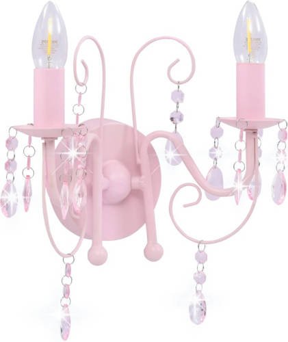 The Living Store Wandlamp Glamour - Roze - 29.5 x 29 cm - Glinsterende kristallen - E14 fitting