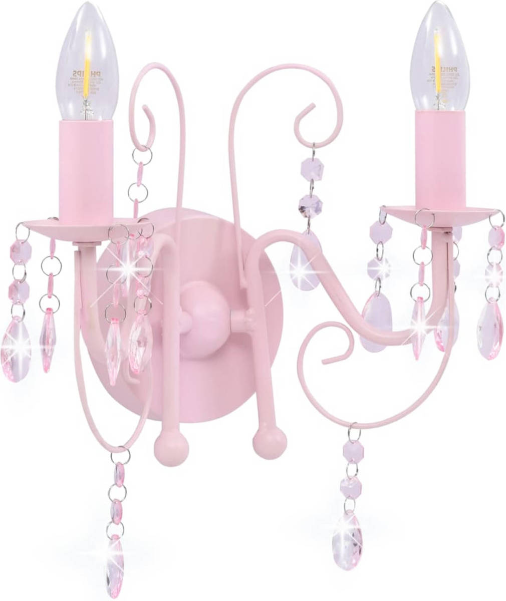 The Living Store Wandlamp Glamour - Roze - 29.5 x 29 cm - Glinsterende kristallen - E14 fitting