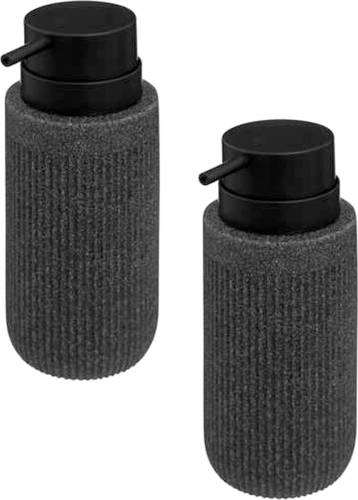 5five Zeeppompje/zeep dispenser Onyx - 2x stuks - antraciet - polystone - 17 x 7 cm - 350 ml - Zeeppompjes