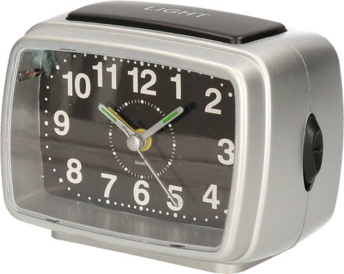 Gerim Wekker/alarmklok zwart/zilver 11 cm met verlichting en alarm - Wekkers