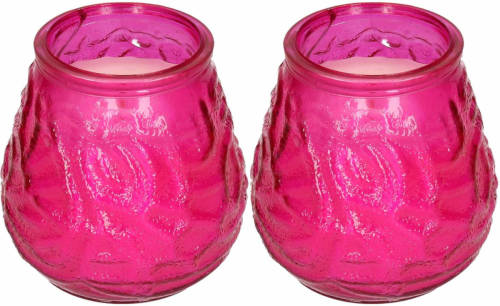H&S Collection Windlicht geurkaars - 2x - roze glas - 48 branduren - citrusgeur - geurkaarsen