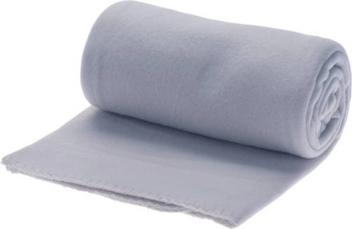H&S Collection Polyester fleece deken/dekentje 130 x 160 cm in de kleur grijs/blauw - Plaids