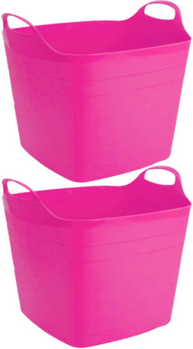 Bathroom Solutions 2x stuks flexibele kuip opbergmanden vierkant fuchsia roze 40 liter 42 x 42 cm - Opbergmanden