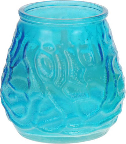 H&S Collection Windlicht geurkaars - 2x - blauw glas - 48 branduren - citrusgeur - geurkaarsen