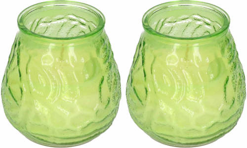 H&S Collection Windlicht geurkaars - 2x - groen glas - 48 branduren - citrusgeur - geurkaarsen