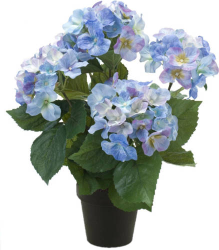 Emerald Hortensia kunstplant in kunststof pot - blauw - 40 cm - Kunstplanten