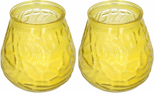 H&S Collection Windlicht geurkaars - 2x - geel glas - 48 branduren - citrusgeur - geurkaarsen
