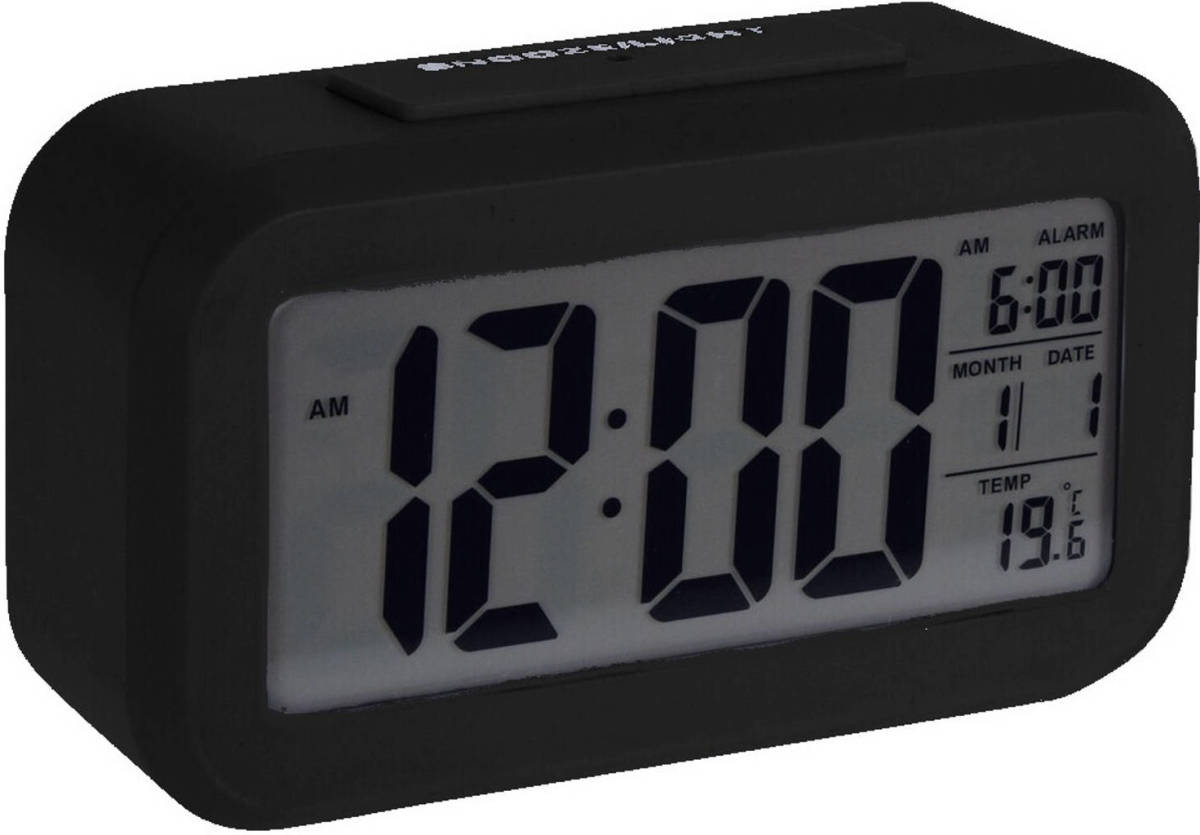 Excellent Houseware Zwarte wekker / alarmklok 14 cm - Wekkers