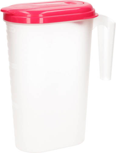 Forte Plastics Waterkan/sapkan transparant/fuschia roze met deksel 1.6 liter kunststof - Schenkkannen