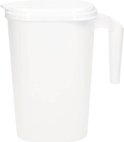 Forte Plastics Waterkan/sapkan transparant/wit met deksel 1.6 liter kunststof - Schenkkannen