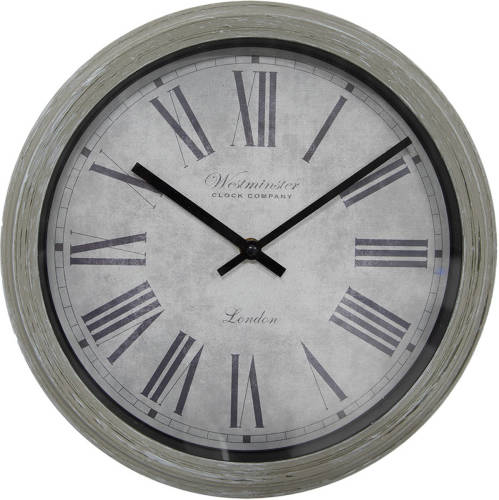 Clayre & Eef Wandklok Ø 30x4 cm Grijs Kunststof Glas Westminster Clock Company London Muurklok Grijs Muurklok