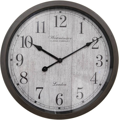 Clayre & Eef Wandklok Ø 40x4 cm Bruin Grijs Kunststof Glas Westminster Clock Company London Muurklok Bruin Muurklok