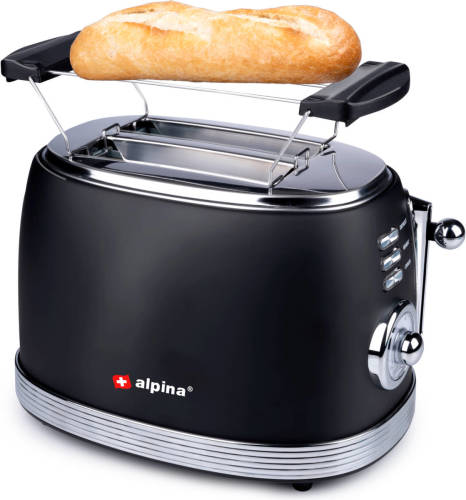 Alpina Broodrooster - Retro Toaster - 6 Standen - Broodjeswarmer - 2 Sleuven - Zwart