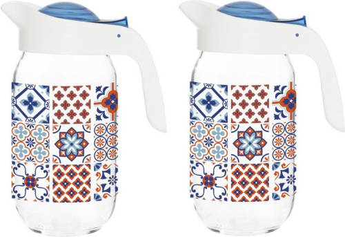 Concorde 2x stuks glazen schenkkan/karaf met deksel van 1 liter - Schenkkannen