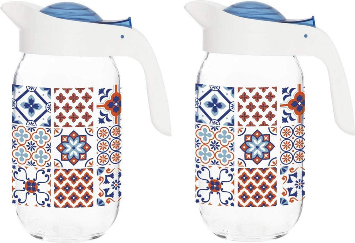 Concorde 2x stuks glazen schenkkan/karaf met deksel van 1 liter - Schenkkannen