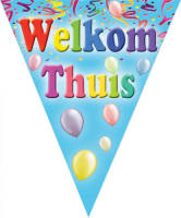Bellatio Decorations Welkom thuis vlaggetjes slinger/vlaggenlijn blauw van 5 meter - Vlaggenlijnen
