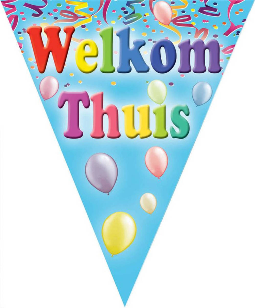 Bellatio Decorations Welkom thuis vlaggetjes slinger/vlaggenlijn blauw van 5 meter - Vlaggenlijnen