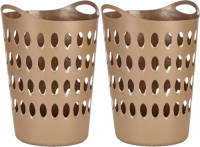 Arte r 2x stuks flexibele wasmand/opbergmand rond goudbruin 50 liter - Wasmanden