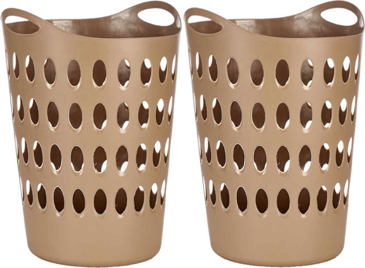 Arte r 2x stuks flexibele wasmand/opbergmand rond goudbruin 50 liter - Wasmanden
