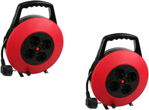 Benson 2x Kabelhaspel/verlengsnoeren 7,5 meter met 4x stopcontacten en handvat - kabelhaspels