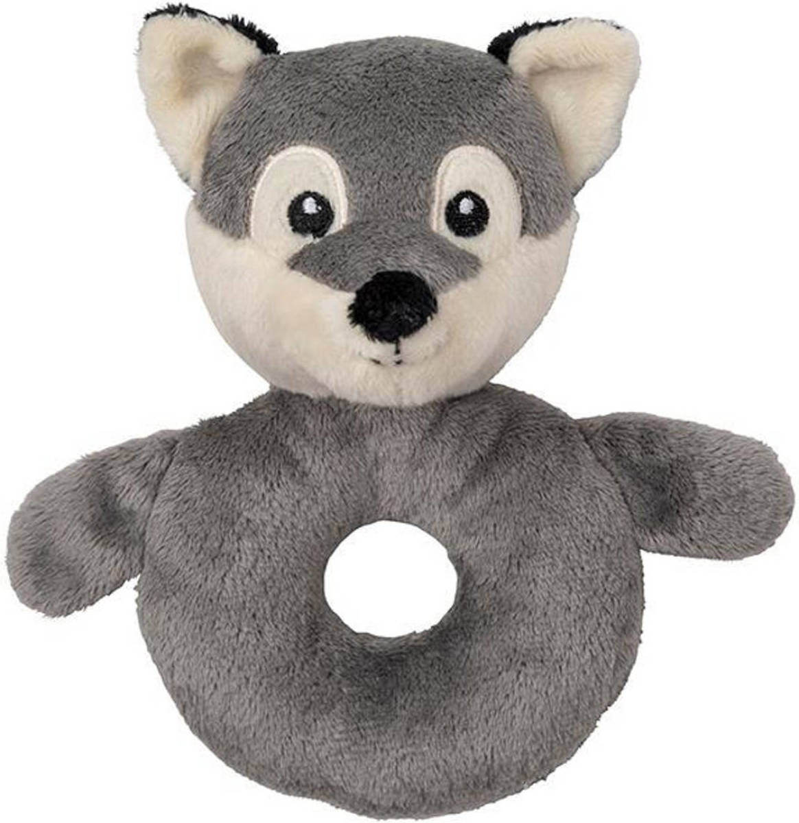 Nature Push Planet Dieren knuffel baby rammelaar wolf 10 x 15 cm - Rammelaars